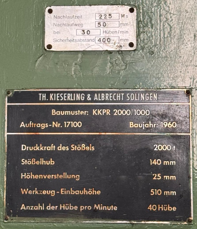 Knuckle Joint Press Kieserling & Albrecht KKPR 2000/1000 – photo 2